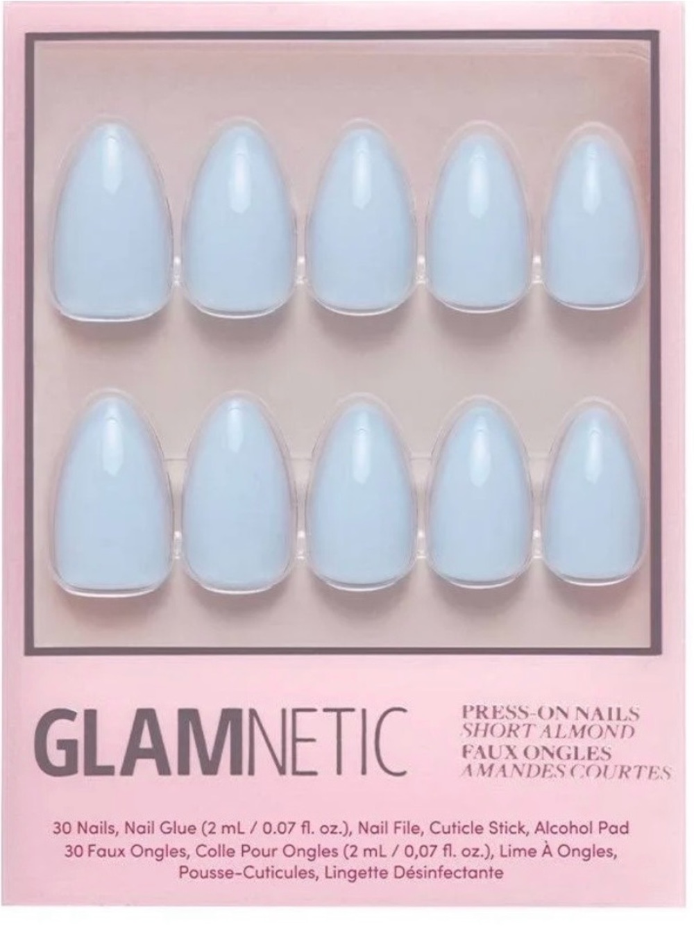 New. Glamnetic Press On Nails - Short Almond 30 Pc Full Kit Blueberry Milk